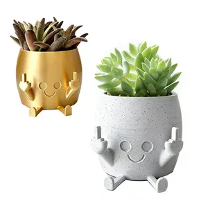 Smiling Plant Pot with Middle Fingers Up, Face Planter Pot Resin Flower Planters for Indoor Outdoor Plants Succulent Pots for String of Pearls Plant Live Gift Ideas