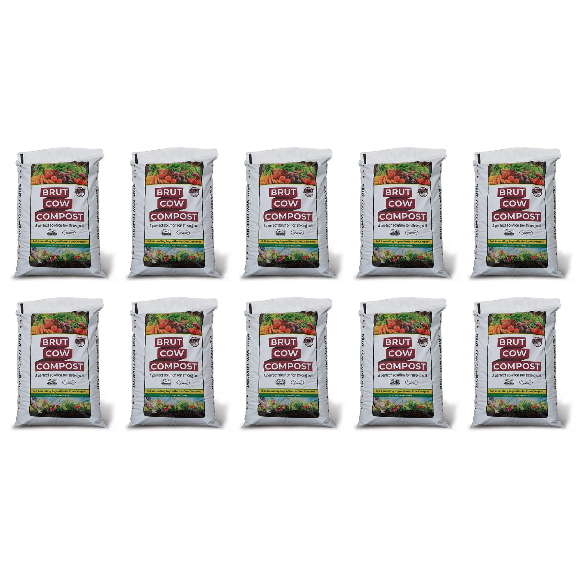 Brut Cow Compost, 10 Pack Composted Cow Manure Organic Soil Amendment, 1 Cu Ft
