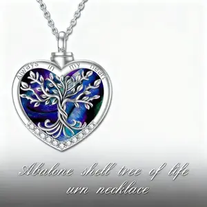 Heart Tree Life Urn Pendant - Easter Memorial Necklace with Abalone Shell & Stainless Steel Short Chain - Cremation Jewelry