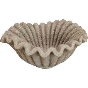 Small Decorative Bowl, Scalloped Pedestal Bowls for Modern Home Decor, Ruffle Decor, Stylish Key Bowl for Entry Table, Decorative Fruit Bowl for Kitchen Counter, Beige Artificial Stone