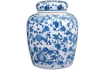 Blueandwhite Vase Exquisite Blue and White Ceramic Ginger Jar - Decorative Vase with Lid