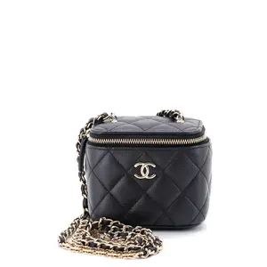 Pre-owned CHANEL Leather Clutches & Wristlets Tiny CC Link Vanity Case with Chain Quilted Caviar Mini by Rebag