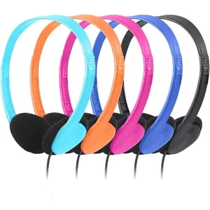 Headphones for Classroom in Bulk Multi Colored 5 Pack, Wholesale  -Ear Headset  for Schools, Student, Libraries,  Lab, Testing Centers (5Pack)