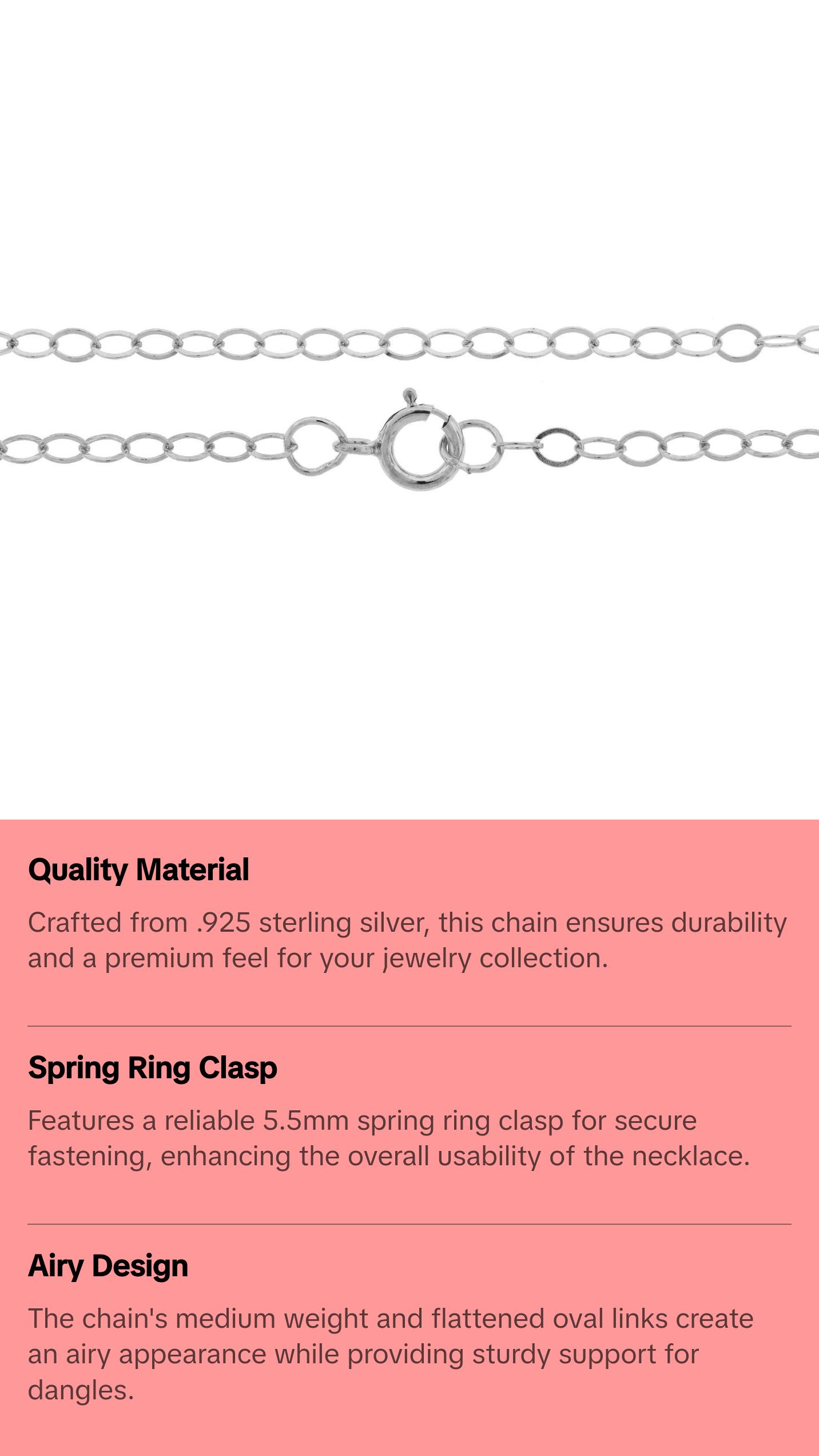 Sterling Silver 16" Flat Cable Chain 2.9x2.1mm W/ Spring Ring Clasp - 1pc