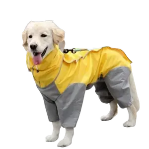 Dog raincoat, all-over gold pattern; suitable for Golden Retriever, Samoyed, and Toy Poodle breeds; waterproof one-piece raincoat with four legs, also fits medium and large dogs and puppies.