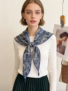 Classic Nut Flower Print Multifunctional Diamond Scarf, Spring Summer Versatile Silk Wrap, Suitable for Daily Office Vacation Wear