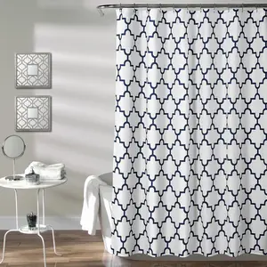 Lush Decor Bellagio Shower Curtain Single 72"W x 72"L Navy - Trellis Shower Curtains For Bathroom - Bathroom Curtain