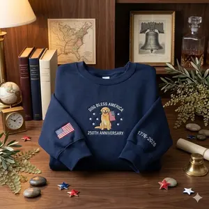 Embroidered USA Golden Retriever Sweatshirt, Dog Bless America Crewneck, USA Flag Dog Lover Crewneck, Dog Lover Gift