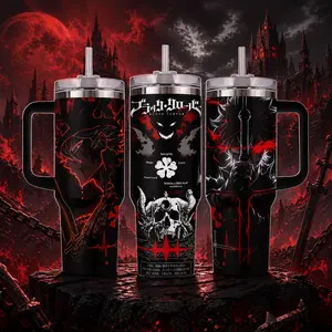 STORMMECH 40oz Black Clover Washable Insulated Stainless Steel Water Bottle with Black Cap & Handle, Vacuum-Insulated Kitchenware Drinkware, Large Iced Coffee Mug, Anime Otaku Gift