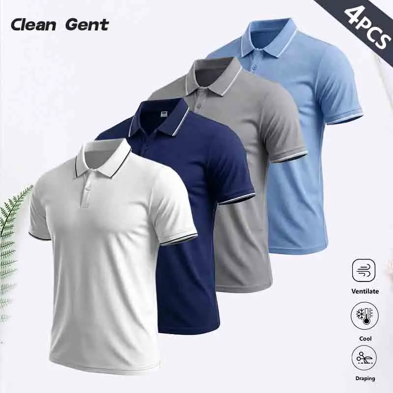 Summer men’s breathable quick-dry polo shirt for business casual wear; stylish basic short-sleeve collared T-shirt; soft, breathable collared top; solid-color/multicolor polo shirt suitable for work, casual sports, and menswear tops; breathable fashionabl