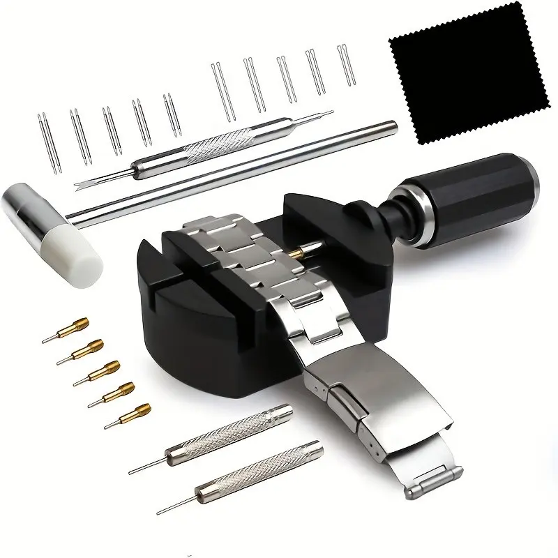 31PCS Watch Link Removal Kit - Band Adjustment Sizing Tool Set with Hammer, Spring Bar Tool, Strap Holder, Replacement Punch Needles, 2 Different Lengths Pins for Easy Watch Link Pin Removal & Strap Repair