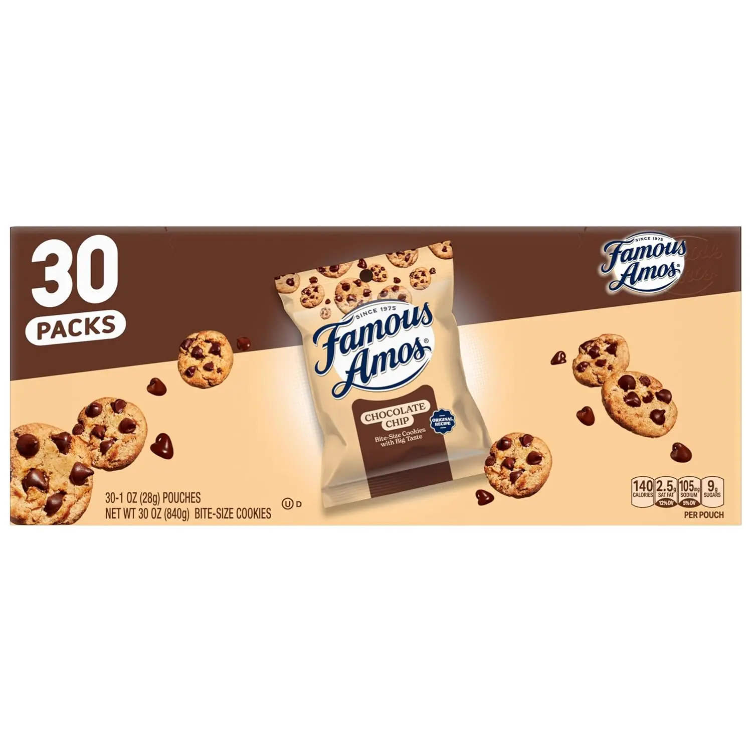Mini Chocolate Chip Cookies Snack Pack – Bite Size Soft & Crunchy Cookies | On-the-Go Sweet Treats | 30 Count Box (30 oz Total)