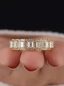 1 Pc Half Circle Surrounding Inlay Rectangular Zircon Ring for Women Exquisite Trendy All-Match Fashion Engagement Rings Engagement Wedding Ring Simplicity Ladies Jewelry for Party Daily Clothing Decor Accessories as Anniversary Gift for Girlfriend
