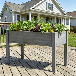 Grey Weather-Resistant Fir Wood Raised Garden Bed with Legs, Wooden Planter Box with Liner, Outdoor Standing Container for Vegetables, Flowers (Raised Garden Beds for Backyard Gardening)