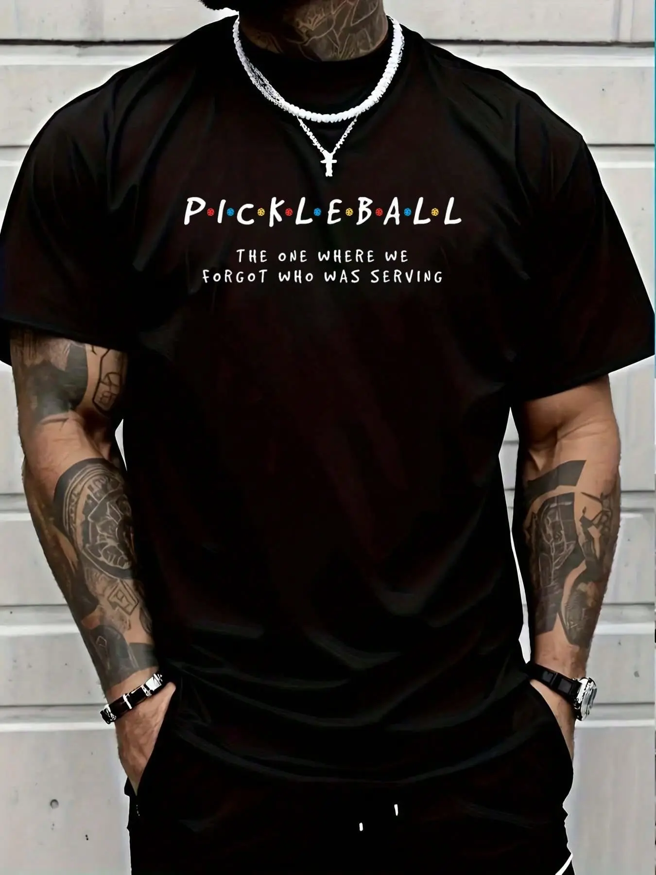 Men's 100% Cotton Distressed Washed Streetwear Graphic T-Shirt - Funny Pickleball Quote, Short-Sleeve Crew Neck, Vintage Playful Printed Menswear Top, Tshirt