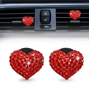 4pcs Heart Shaped Car Air Vent Clip Rhinestone Decor Air Freshener Car Interior Accessories For Women And Girls