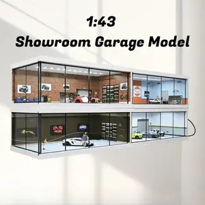 1:43 Scale Diorama Car Garage Model with LED Lighting Car Showroom Model Fits For 1/64 Hot Wheels Diecast Model Car City Street View Parking Lot Model Scene Display Collection Gift Toys