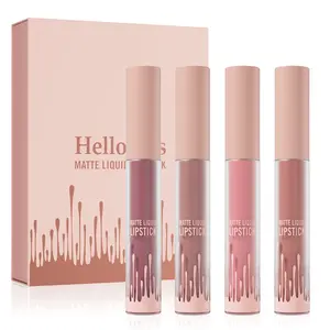 4-piece waterproof matte lip gloss set, long-lasting lipstick, moisturizing lip glaze, lightweight and smooth texture, suitable for office, summer makeup, and daily beauty.