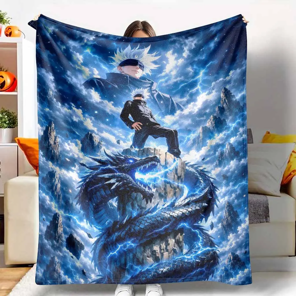 Storm Sorcerer Dragon Flannel Blanket Anime Lightning Warrior Print Soft Warm Lightweight Cozy Throw for Sofa Bed Dorm Gaming Room Birthday Holiday Gift