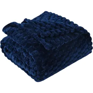 Blue Throw Blanket 50"×60" inches Gifts for Mom Fuzzy 3D Jacquard Decorative Flannel Fleece Super Soft Plush Cozy Blanket for Couch Sofa Chair Lightweight