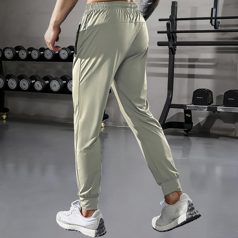Men's High-Waist Stretch Athletic Pants with Zippered Pockets & Drawstring Waistband - Ice Silk Fiber Fabric All-Season Workout Pants, Suitable for Running, Cycling, Basketball, Golf - Available in Multiple Colors