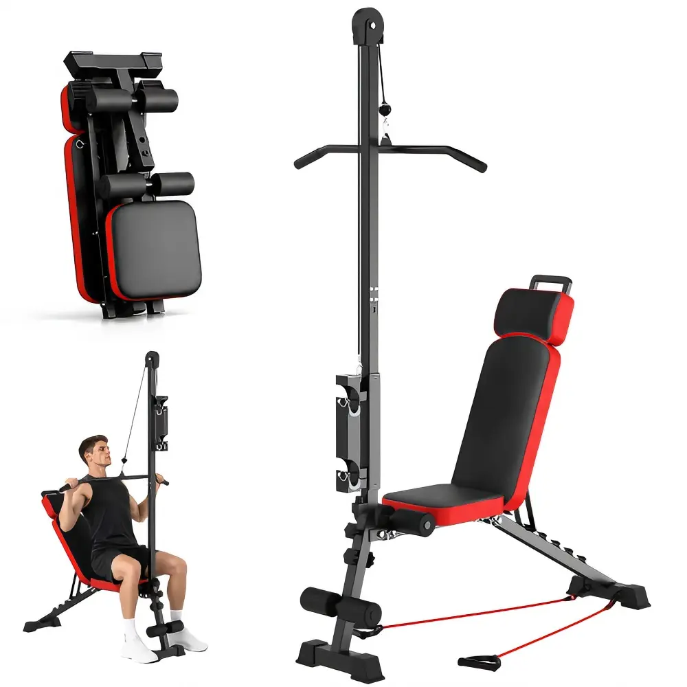 Multi-Functional Weight Bench with Pulley System and Adjustable Backrest