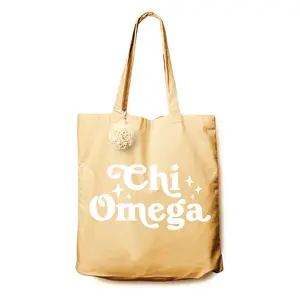 Chi Omega Retro Pom Pom Tote Bag