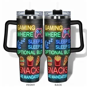 1pc 40oz/30oz/22oz/20oz/14ozCup Stainless Steel Tumbler With Gaming Design, Leakproof Large Capacity, Needed for Gym, Hiking, Travel Ideal Birthday Christmas Gift Perfect Gift