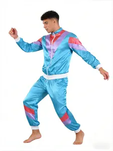 80s Retro Disco Tracksuit Color Block Jacket Jogger Pants Theme Party Costume