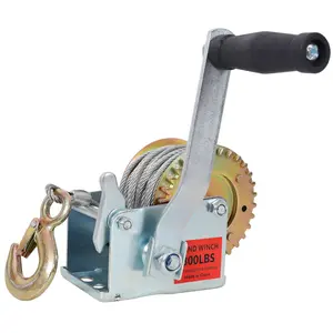 Heavy Duty Silver Galvanized Steel Manual Winch, 800LBS Capacity, 32.8FT Steel Cable, 2-Way Ratchet, 3.1:1 Gear Ratio, Compact Portable Design, Easy Installation, Manual Crank for Trailer, Boat Towing - Outboard