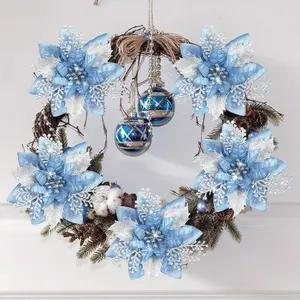 10 Pieces Christmas Artificial Glitter Poinsettia Flowers Xmas Flowers Wedding Christmas Tree New Year Ornaments Decorations Wreath