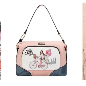 Pink Crossbody Bag with Sweet Girl Print and Balloon Design for Women Stylish Unique Versatile Practical Everyday Use Casual Special Occasions