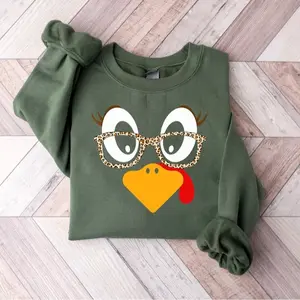 Cute Turkey Fall Thanksgiving Sweatshirt, Thanksgiving Family Matching Turkey Face SweatShirt, Funny Thanksgiving Women's