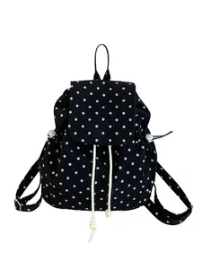 Polka Dot Drawstring Backpack, Korean Style Casual Bag, Lightweight Foldable, Student School Commute, Mini Shoulder Bag, Travel Picnic