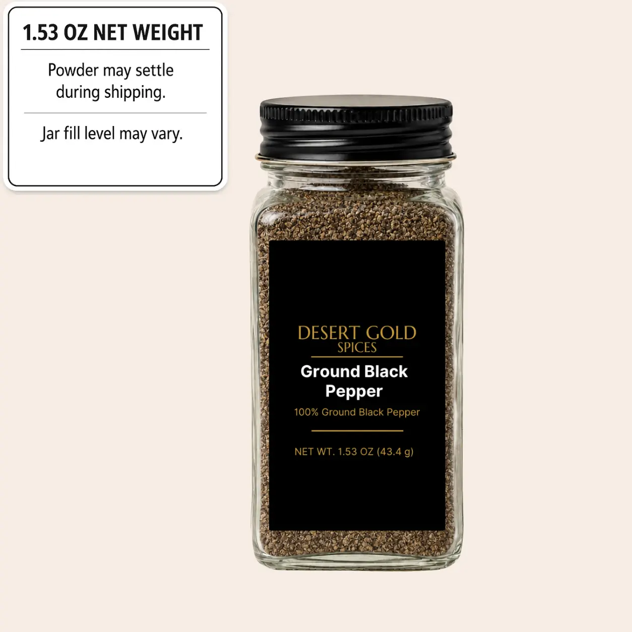 Premium Ground Black Pepper | Pure Fine Ground Pepper | Fresh Small-Batch Packed | Bold Flavor Seasoning | 1.53 oz