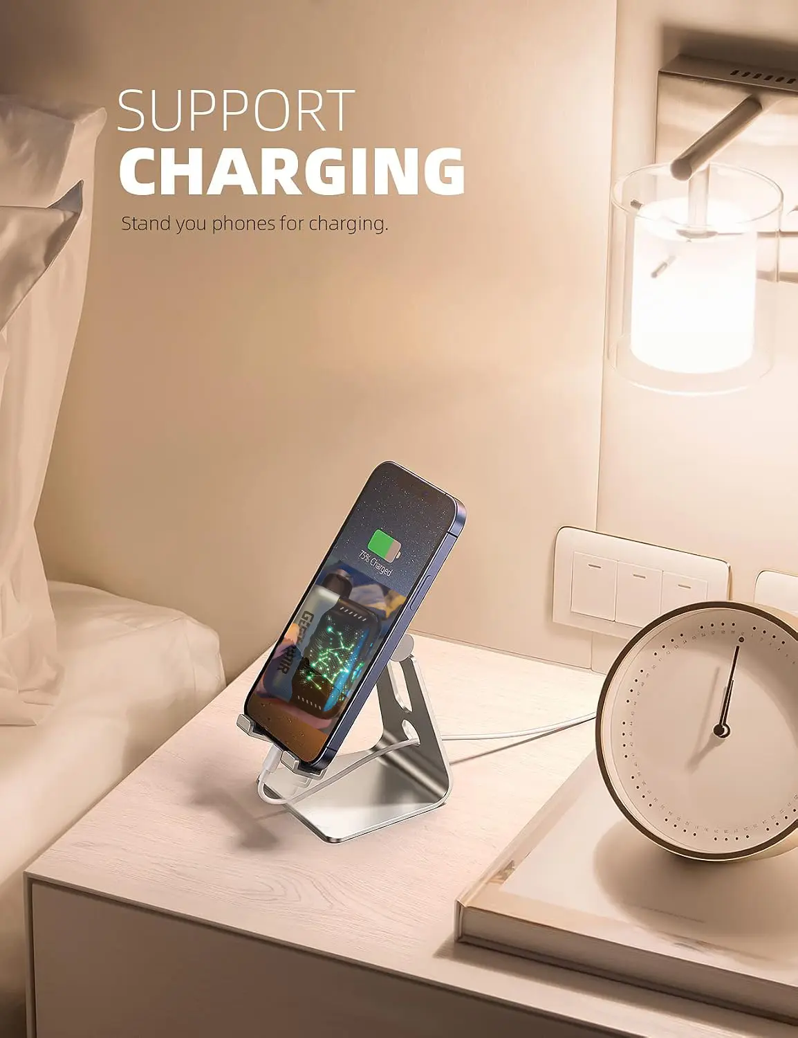G22K Aluminum Cell Phone Stand, Adjustable Desk Phone Holder for iPhone | Adjustable Viewing Angle, Stable Anti-Slip Base, Case Friendly for iPhone 17 16 15 14 Pro Max, Office Desk Essential Cellphone Smartphone Mount