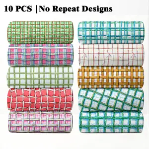 10PCS Cartoon Plaid Print Fabric, 23x55cm (9x22in) Classic Cute Checkered Pattern Quilting Fabric for Kids Room Decor, Fun DIY Quilting & Crafts