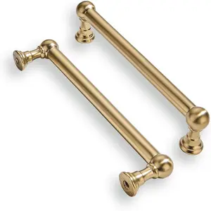 10 Pack 5 Inch Hole Center Brushed Brass Cabinet Pulls, Heavy Duty Solid Warm Brass Handles for Cabinets Dressers Kitchens and Bathroom