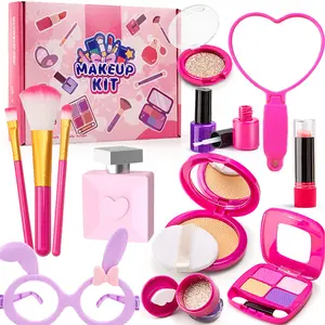 Realistic Kids Makeup Set, Includes Mirror, Four Color Eyeshadow, Lipstick, Nail Polish, Brush, Dual Layer Eyeshadow, Powder Puff, Rabbit Glasses