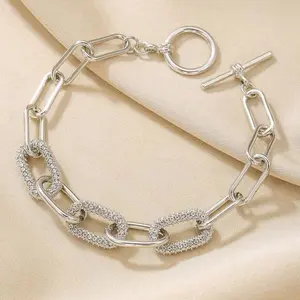 Bling 3 Link Bracelet - Silver Color Chain with Rhinestones, Adjustable Closure, Elegant Design for Women