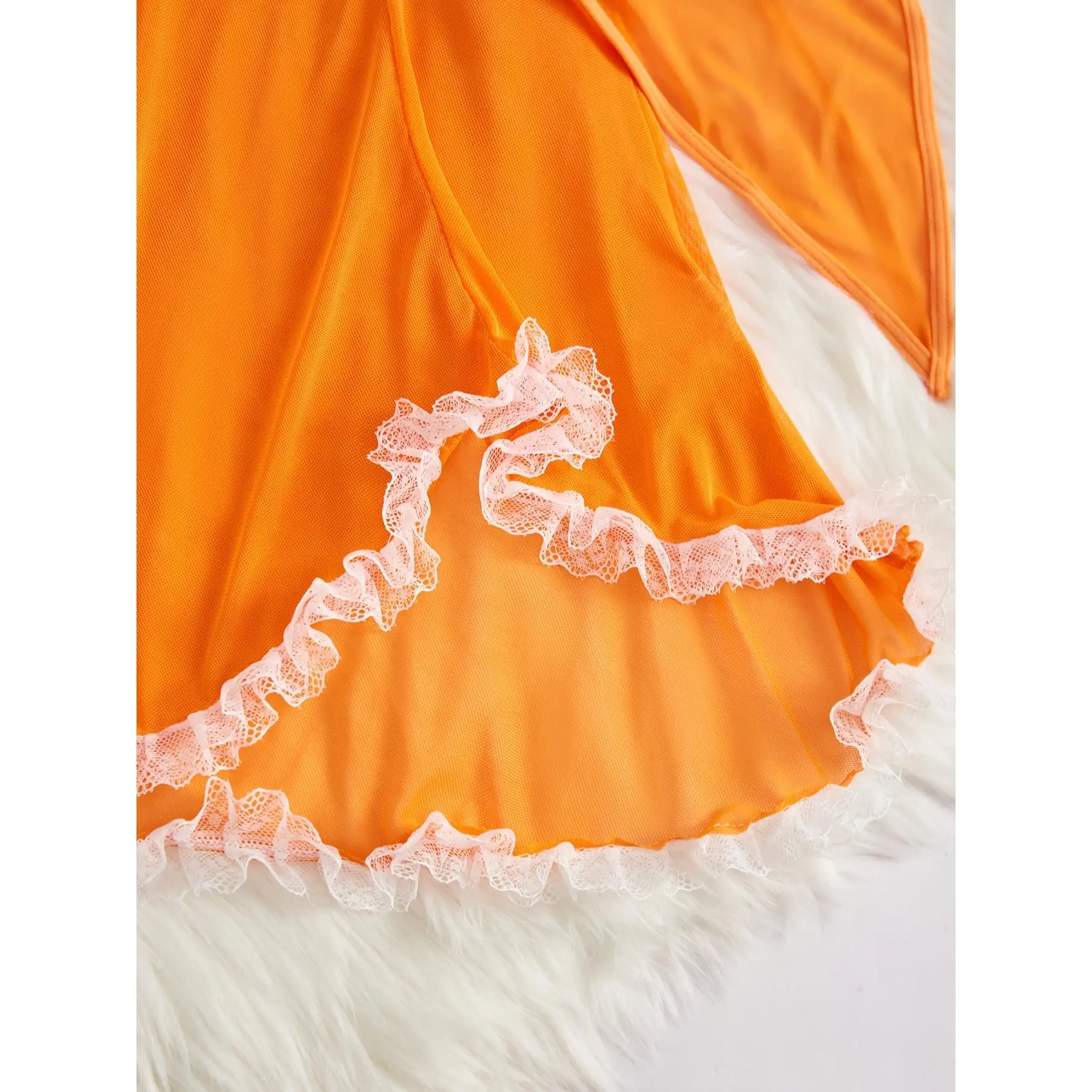 Sexy V-Neck Slip Dress with Lace Trim & Ruffled Hem - Includes Free Thong, Orange, Backless Design, Polyester Blend, Perfect for All Seasons, Sensual Clothing|Feminine Elegance|Ruffled Hemline - TikTok Shop Sexy V-Neck Slip Dress with Lace Trim & Ruffled Hem - Includes Free Thong, Orange, Backless Design, Polyester Blend, Perfect for All Seasons, Sensual Clothing|Feminine Elegance|Ruffled Hemline - TikTok Shop