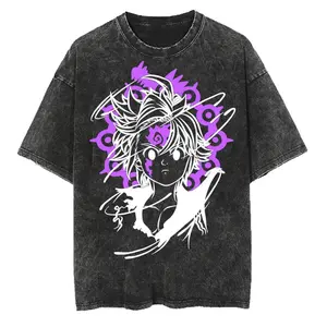 valentine shirts Anime The Seven Deadly Sins Escanor Meliodas Graphic Washed T Shirt Men Manga Cotton T-shirts Harajuku Male Casual Tops