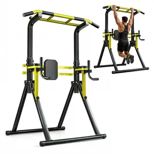 【SAVEYOUR】Power Tower Pull Up Bar Station, 10-Level Adjustable Height Dip Station, Heavy-Duty Foldable Home Gym Strength Training Equipment with 440 lbs Load Capacity, Multi-Functional Workout Machines