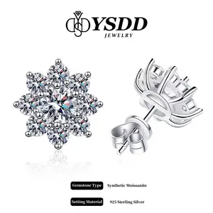 【#534 Sunflower】Dazzling 1CT Total Cluster Sunflower Stud vvs Synthetic Moissanite Earrings in 925 Sterling Silver