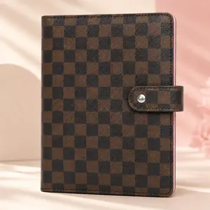 A5 Checkered Planner 6-Ring Binder, PU Leather Refillable Loose Leaf Notebook Cover with 160 Daily To Do List Pages, Agenda Journal Organizer for School Office Work