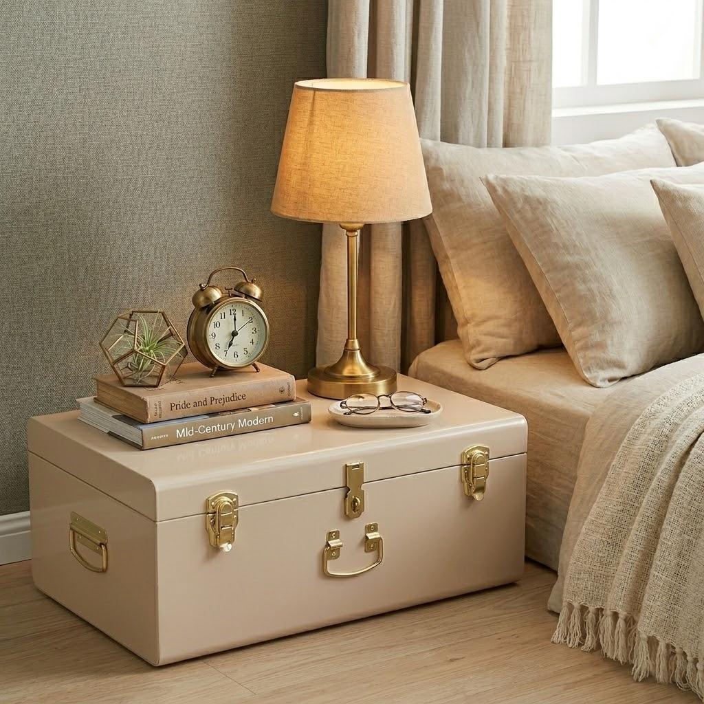 Elegant Ivory Metal Storage Trunk – Stylish & Durable Home Organizer