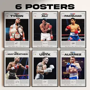 Boxing Legends Bundle of 6: Mike Tyson, Muhammad Ali, Manny Pacquiao, Mayweather, Usyk, Canelo Alvarez, Boxing Posters ( Unframed-Print Only )