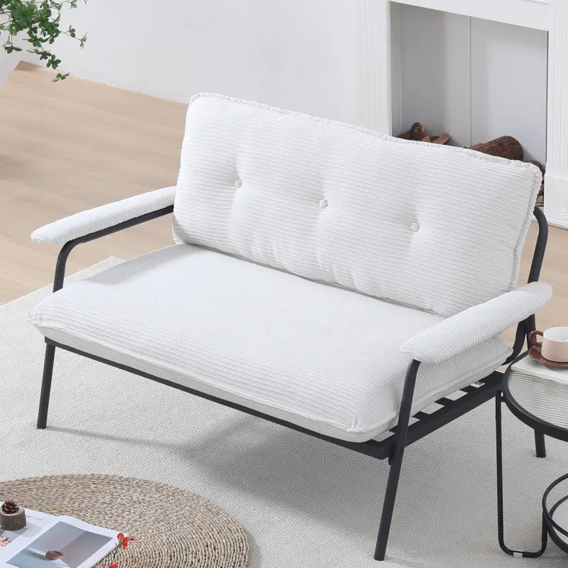 53-in Beige Sturdy Office Sofa with Metal Stripes, 53x30x31 inches, 41.88 lbs, Button Tufted Design, Assembly Required, Spacious Layout for Small Apartments & Bedroom, Ideal for Movie-Watching & Working