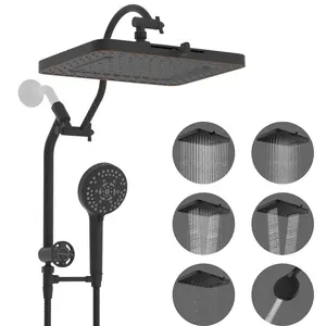 Hibbent Upgraded 5-spray 13'' Shower Head, High Pressure Rainfall Showerhead Combo, Easy Reach 10-Spray Handheld, 12'' Extension Arm, 4-way Diverter, 71'' Hose, Showerhead Holder, Oil-Rubbed Bronze