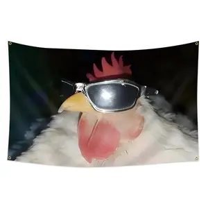 1pc, Rooster with Sunglasses Flag, Funny Chicken Banner, 3x5ft (90*150cm), 4 Grommets, Single-Sided Printing, for Indoor, Outdoor, Activities, Dorm, Yard, Home, Garden, Boys and Girls Bedroom, College, Man Cave, Party, Bar, Decoration